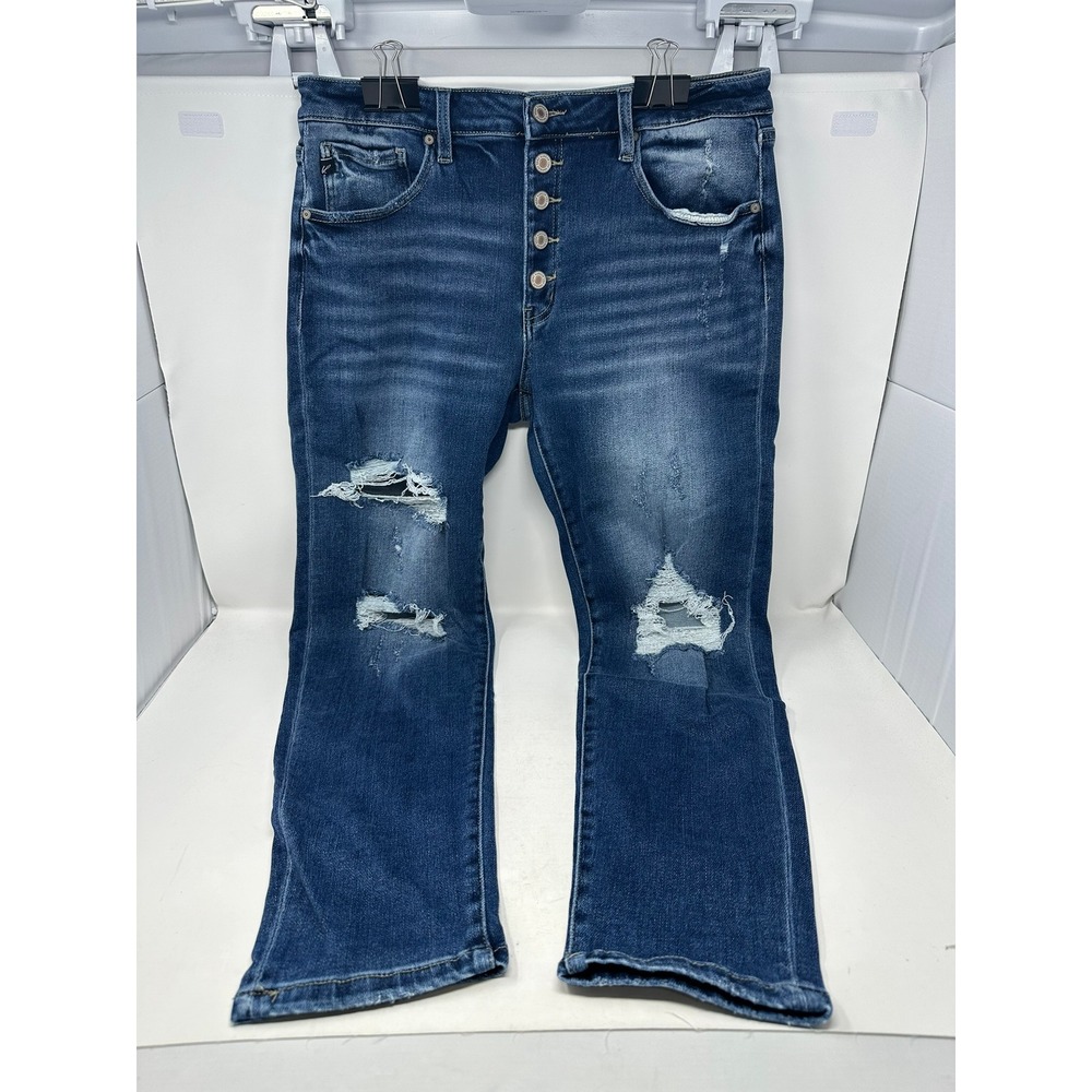 KanCan Jeans Women 13/30 Blue Distressed High Rise Button Fly Straight KC5118HD